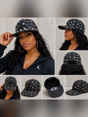 Nike Jordan Black Embellished Baseball Cap - Sparkle Stud Detail